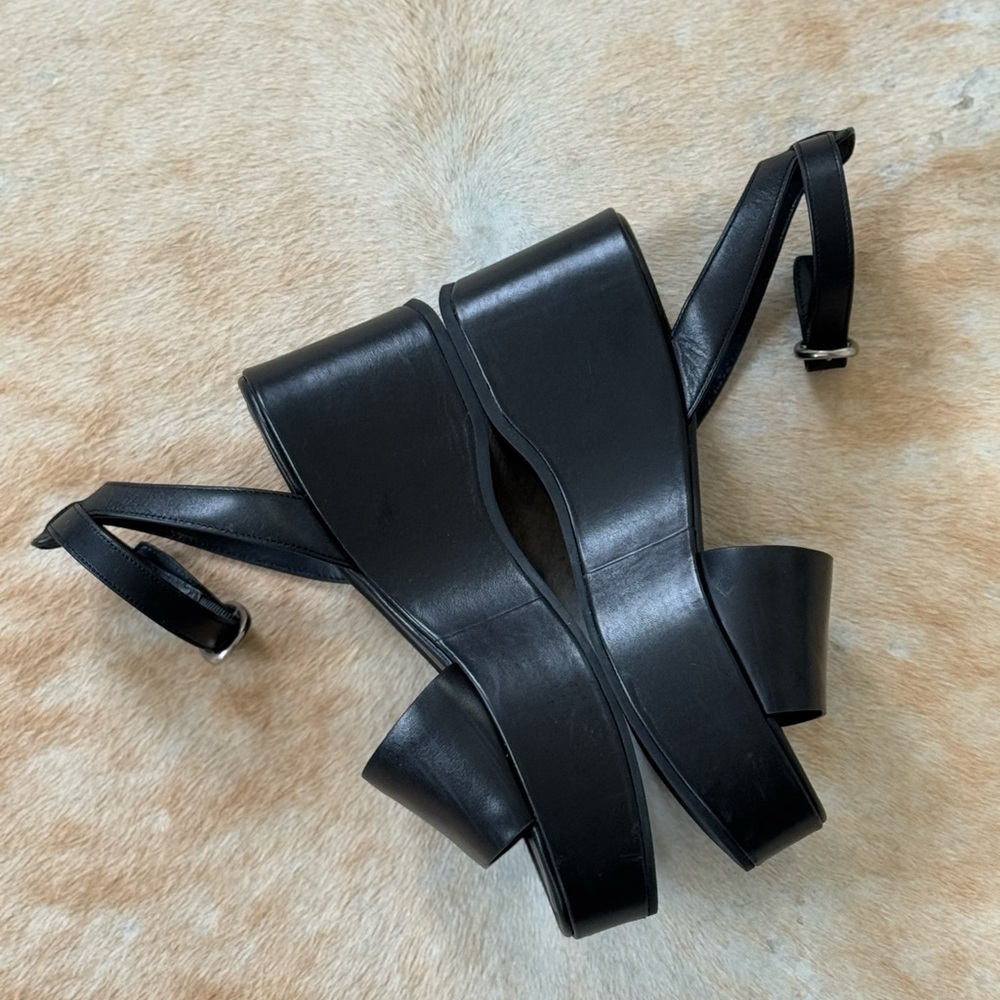 Vince Platform Black Leather Ankle Strap Sandals - Picture 4 of 6